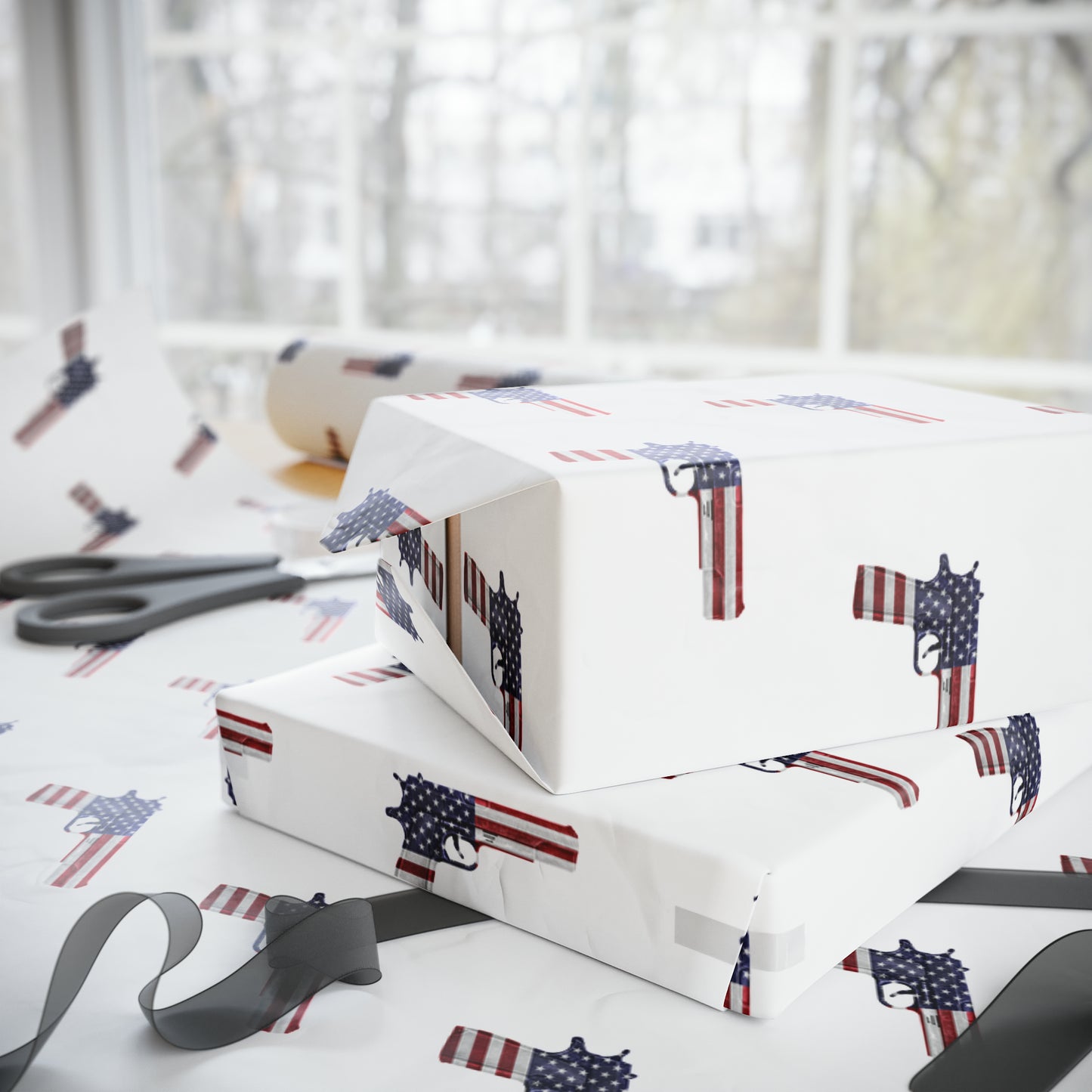 American Flag Gun 2A Christmas Wrapping Paper