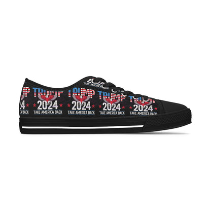Trump 2024 Take America Black All Over Print Women's Low Top Sneakers