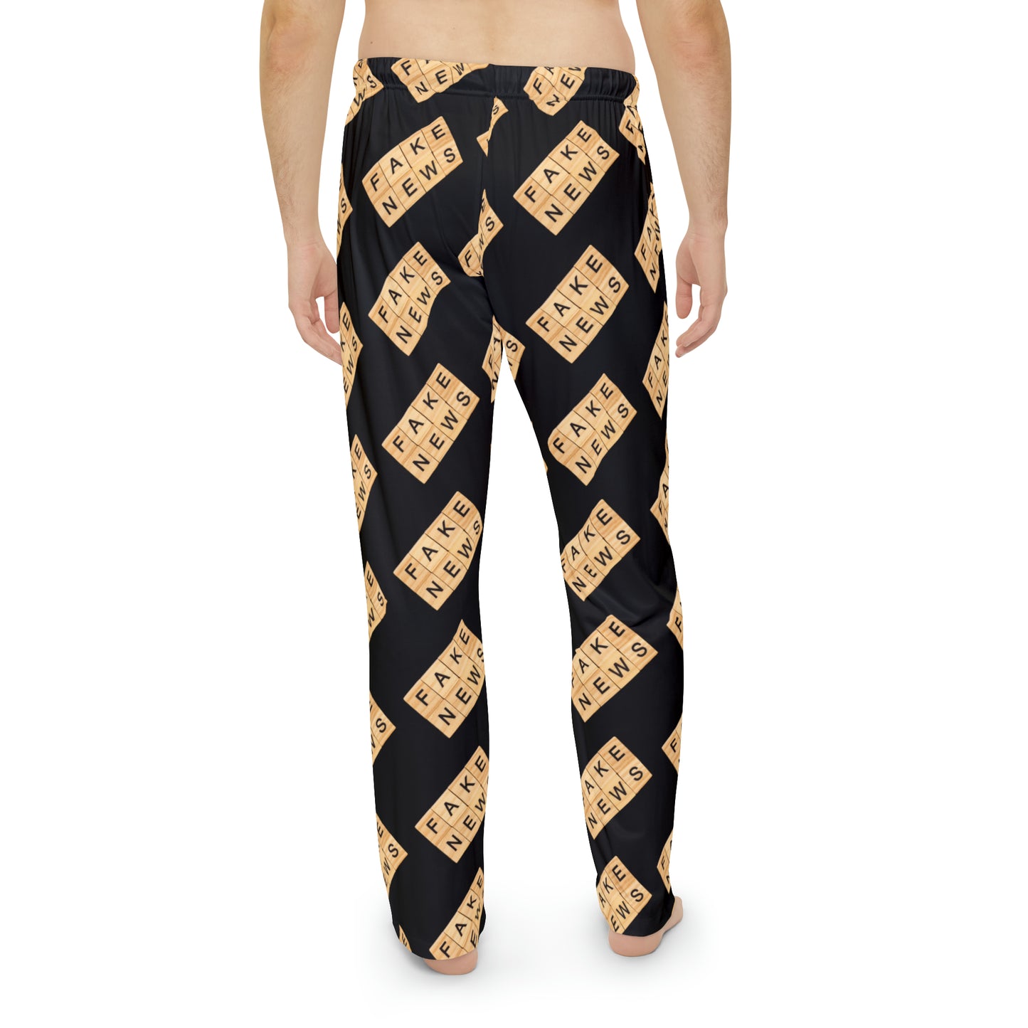 Fake News Scrabble Tiles Wooden Black Men's Polyester Lounge Comfy Pajama Pants