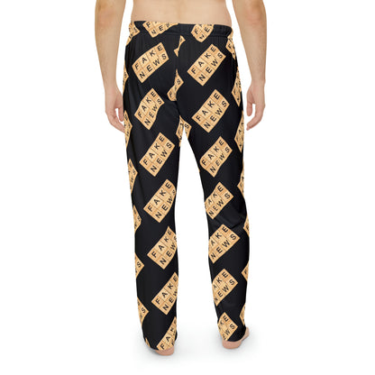 Fake News Scrabble Tiles Wooden Black Men's Polyester Lounge Comfy Pajama Pants