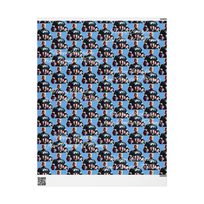 Happy Birthday From Captain Donald J Trump Gift Wrapping Paper (light blue)