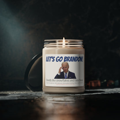 Let's Go Brandon Biden Fake news and snowflakes and Scented Soy Glass Jar Candle 9oz