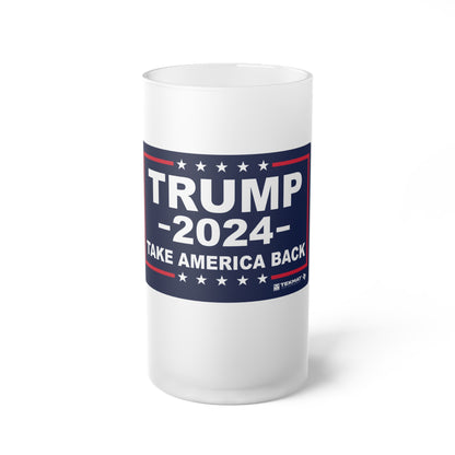 Trump 2024 Take America Back Frosted Glass Beer Pint 16oz Mug MAGA