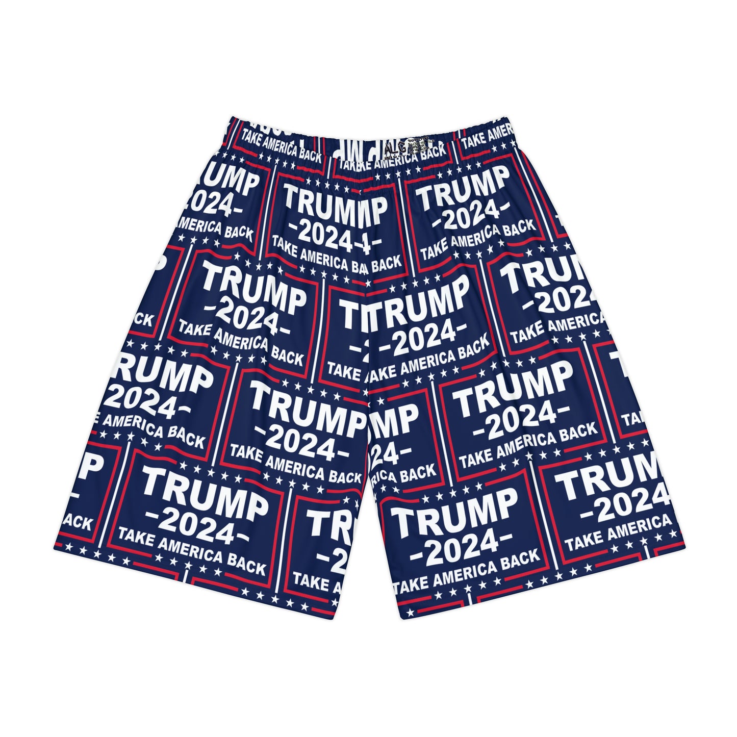 Trump 2024 Take America Back Blaue Sport-Sportshorts für Herren mit Allover-Print