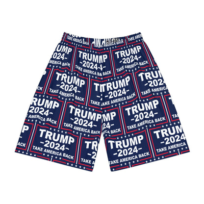 Trump 2024 Take America Back Blaue Sport-Sportshorts für Herren mit Allover-Print