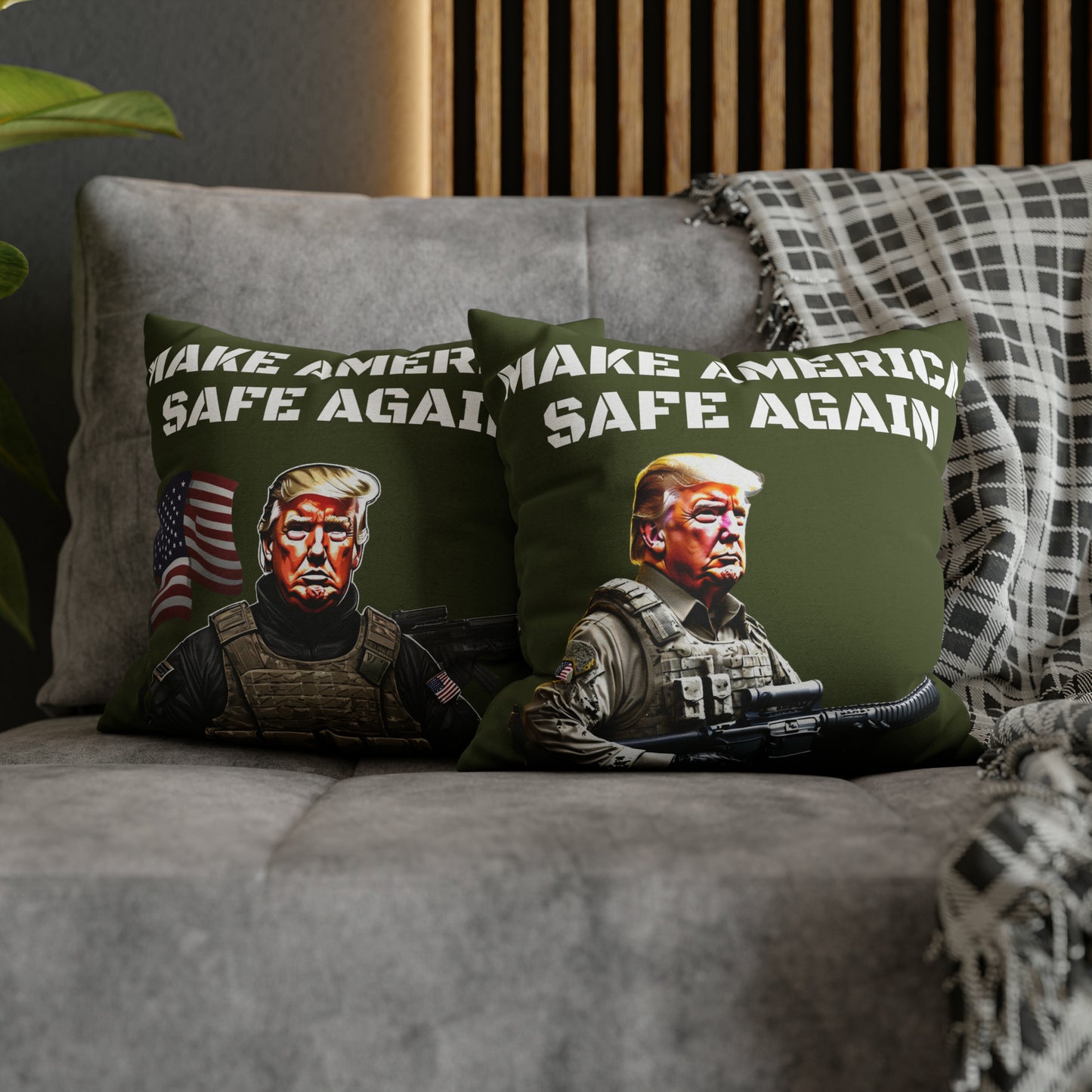 Make America Safe Again Soldier Trump 2 sided Throw Pillow Case