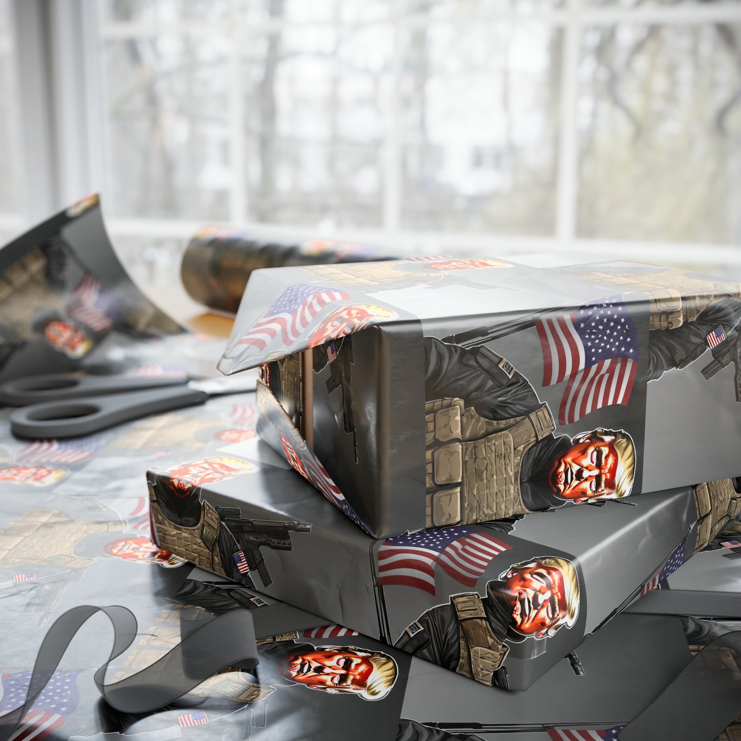 Trump Gun Soldier Happy Birthday MAGA Birthday Gift Present Wrapping Paper