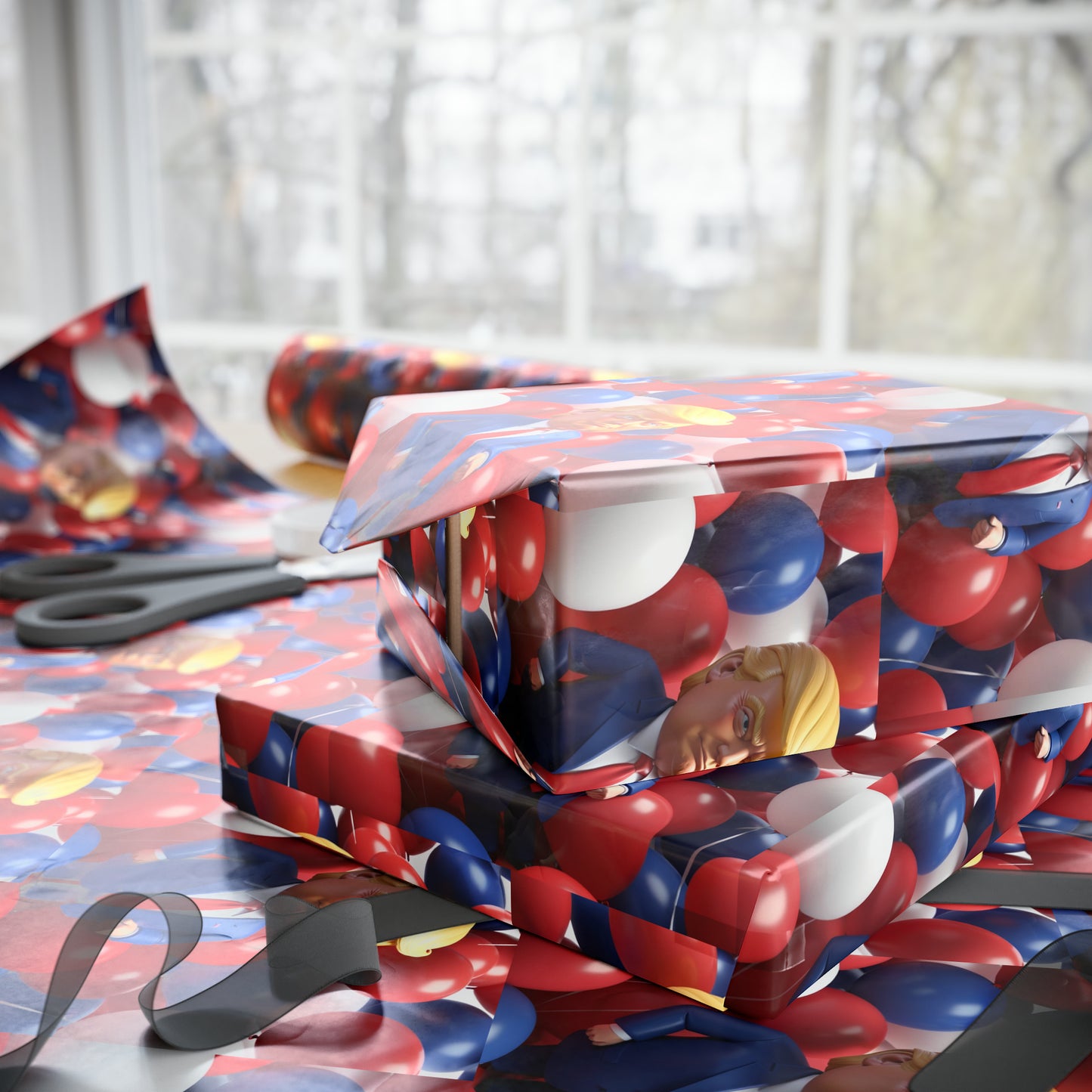 Trump Balloons Happy Birthday Red White MAGA Birthday Gift Present Wrapping Paper