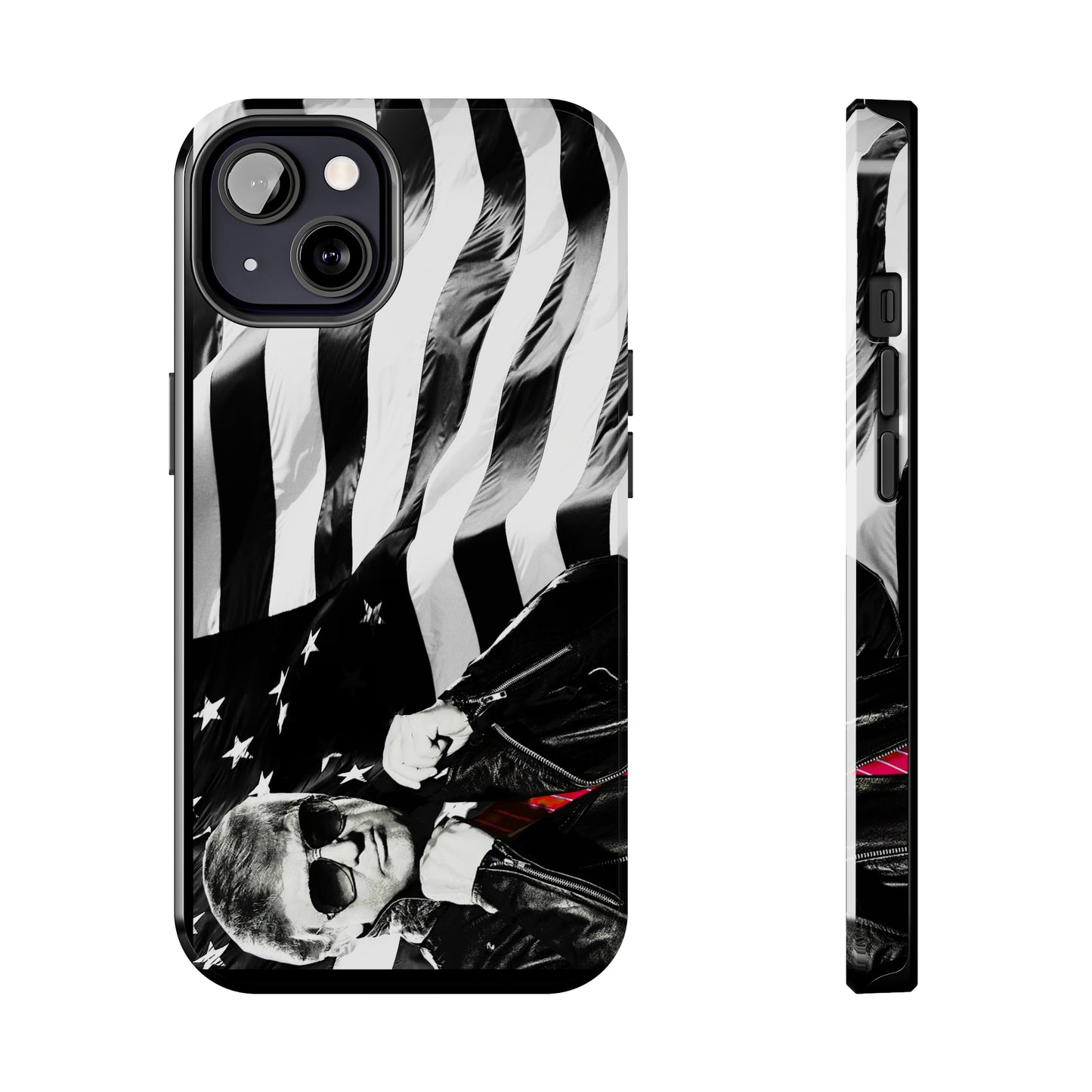 Cool Trump in Leather Jacket Black and White Apple iPhone Tough Phone Cases