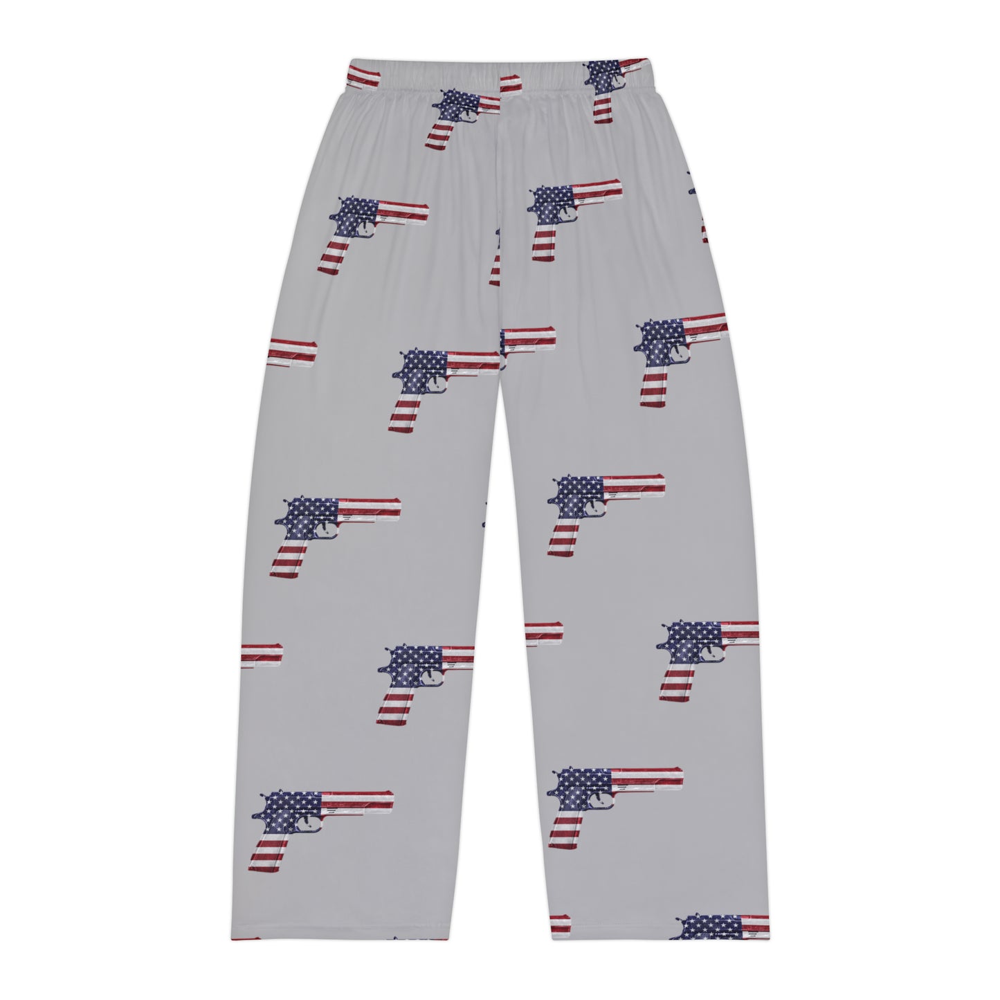 Gray American Flag Pistol Men's Polyester Lounge Comfy Pajama Pants