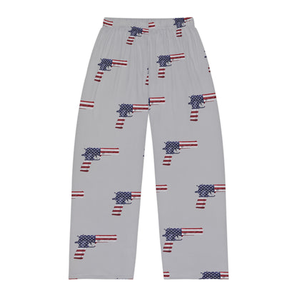 Gray American Flag Pistol Men's Polyester Lounge Comfy Pajama Pants