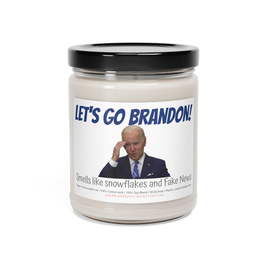 Let's Go Brandon Biden Fake news and snowflakes and Scented Soy Glass Jar Candle 9oz