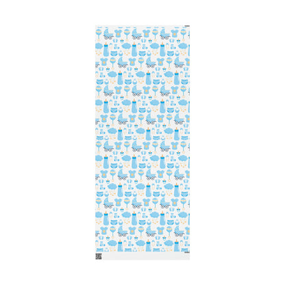 Baby Shower Boy Blue Toys Retro Drawing Cartoon Present Birthday Gift Wrapping Papers