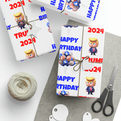 Happy Birthday Trump 2024 white MAGA Birthday Gift Present Wrapping Paper