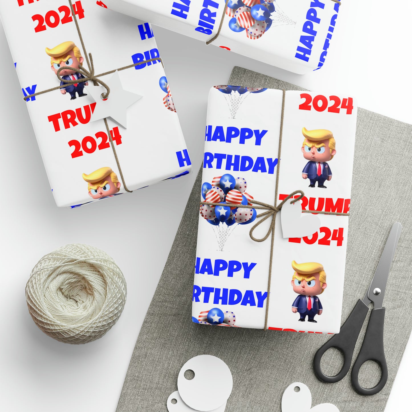 Happy Birthday Trump 2024 white MAGA Birthday Gift Present Wrapping Paper