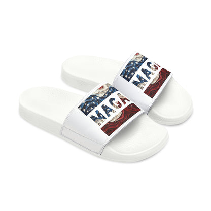 Women's Trump MAGA Red white and blue Comfy PU Slide Sandals