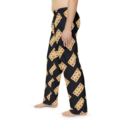 Fake News Scrabble Tiles Wooden Black Men's Polyester Lounge Comfy Pajama Pants