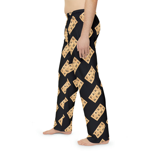Fake News Scrabble Tiles Wooden Black Men's Polyester Lounge Comfy Pajama Pants