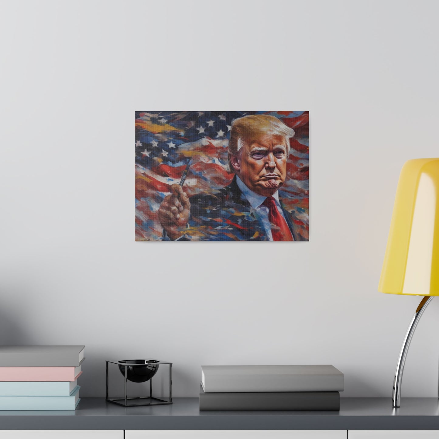 Trump in American Flag, Reprint painting by Bella K. Matte Canvas, Stretched, 0.75"