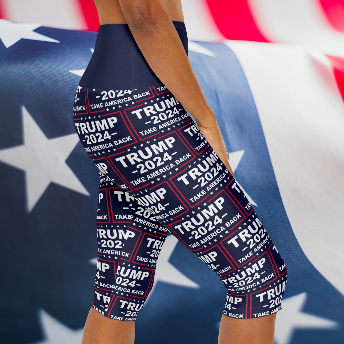 Trump 2024 Take America Back Blue Yoga Triangle Gusset Women’s Capri Leggings