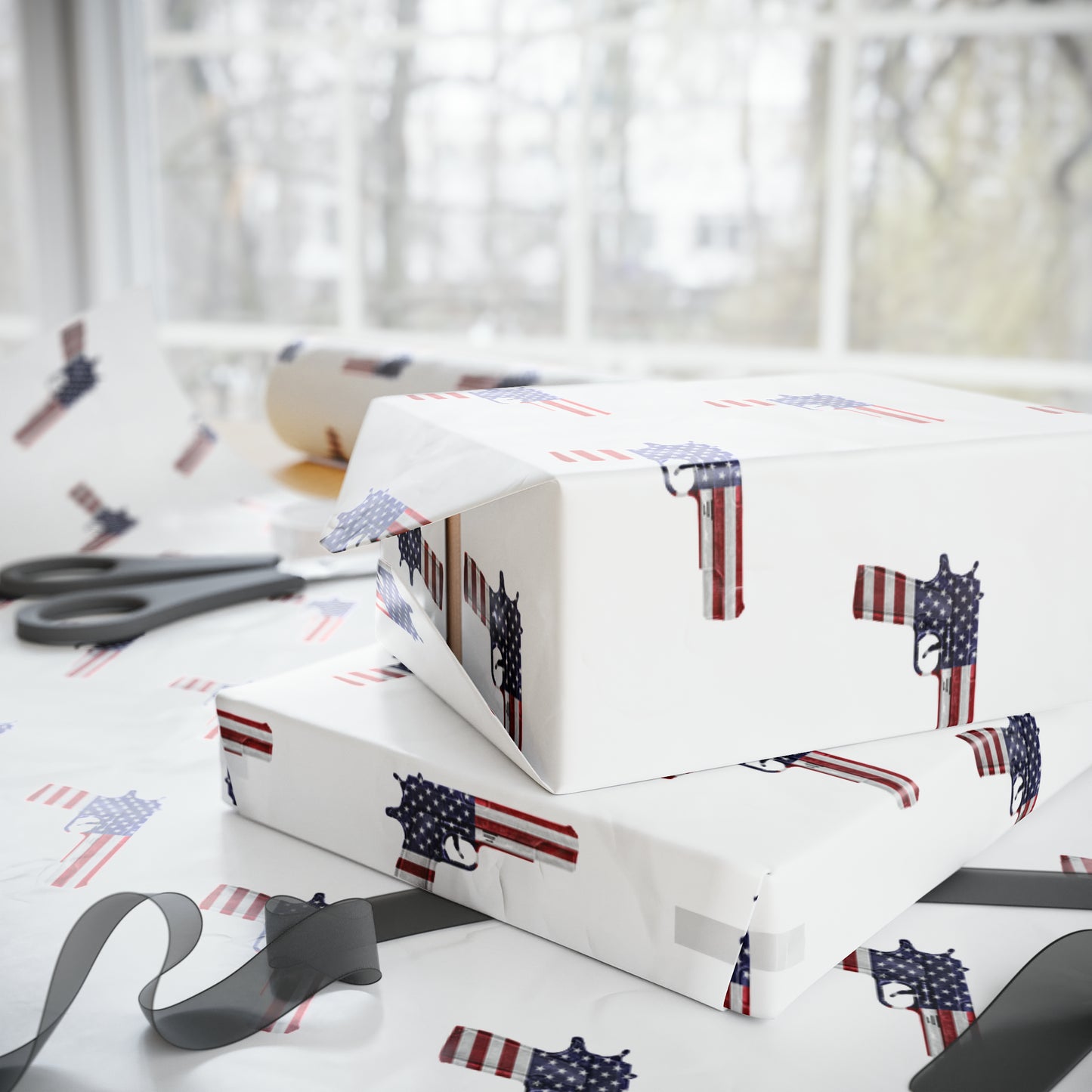 American Flag Gun 2A Christmas Wrapping Paper