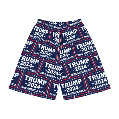 Trump 2024 Take America Back Blaue Sport-Sportshorts für Herren mit Allover-Print