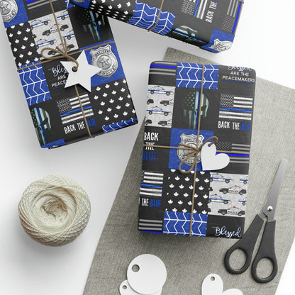 Back the Blue Police Badge Line Pattern Flag Birthday Gift Wrapping Paper