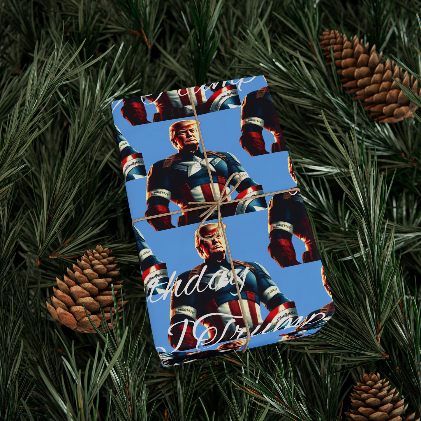 Happy Birthday From Captain Donald J Trump Gift Wrapping Paper (light blue)