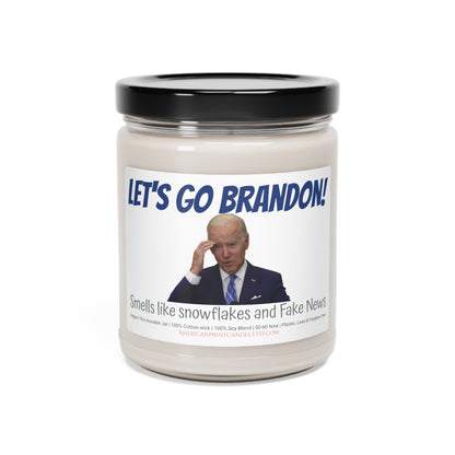Let's Go Brandon Biden Fake news and snowflakes and Scented Soy Glass Jar Candle 9oz