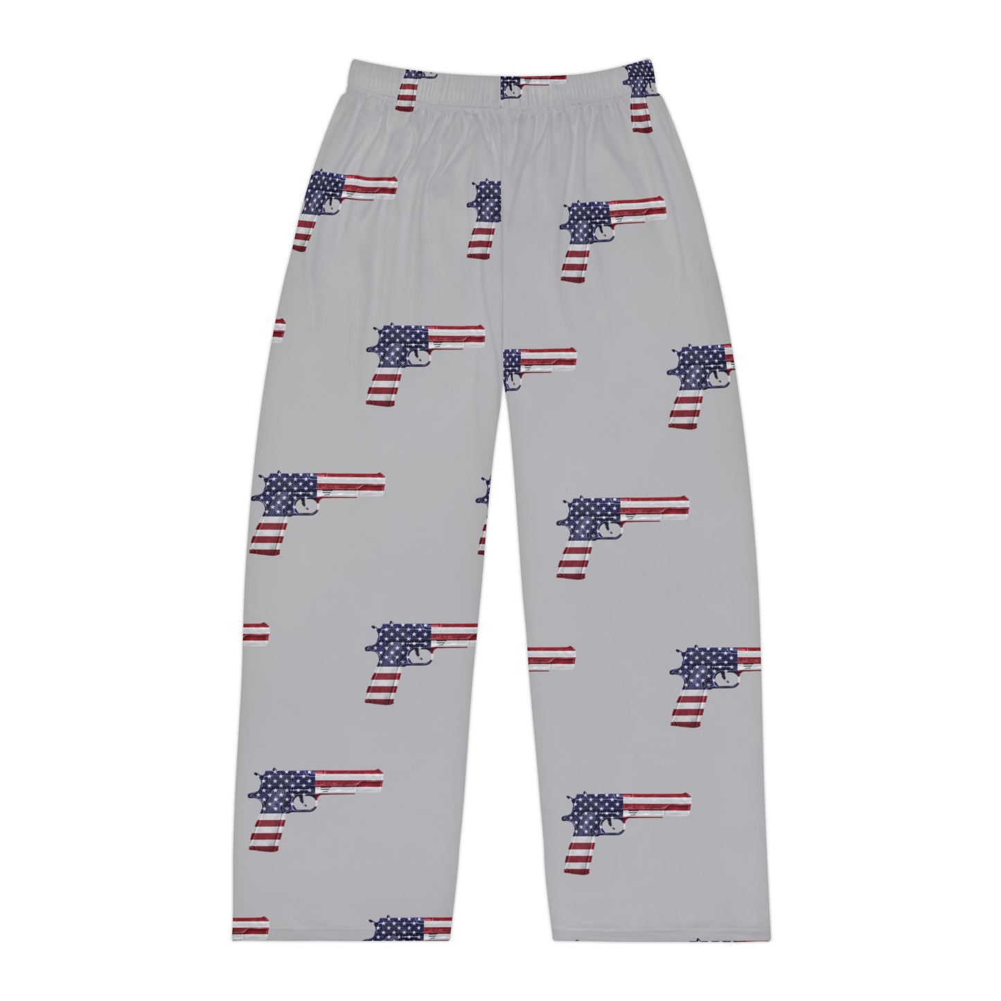 Gray American Flag Pistol Men's Polyester Lounge Comfy Pajama Pants