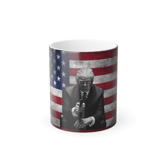 Color Morphing Trump with Gun 2A American Flag Heat Reacting See Pictures Coffee Mug 11oz