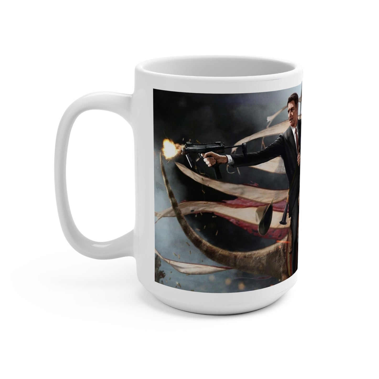 Ronald Reagan Riding a Raptor Flag Jumbo Ceramic Coffee Mug 15oz MAGAGA
