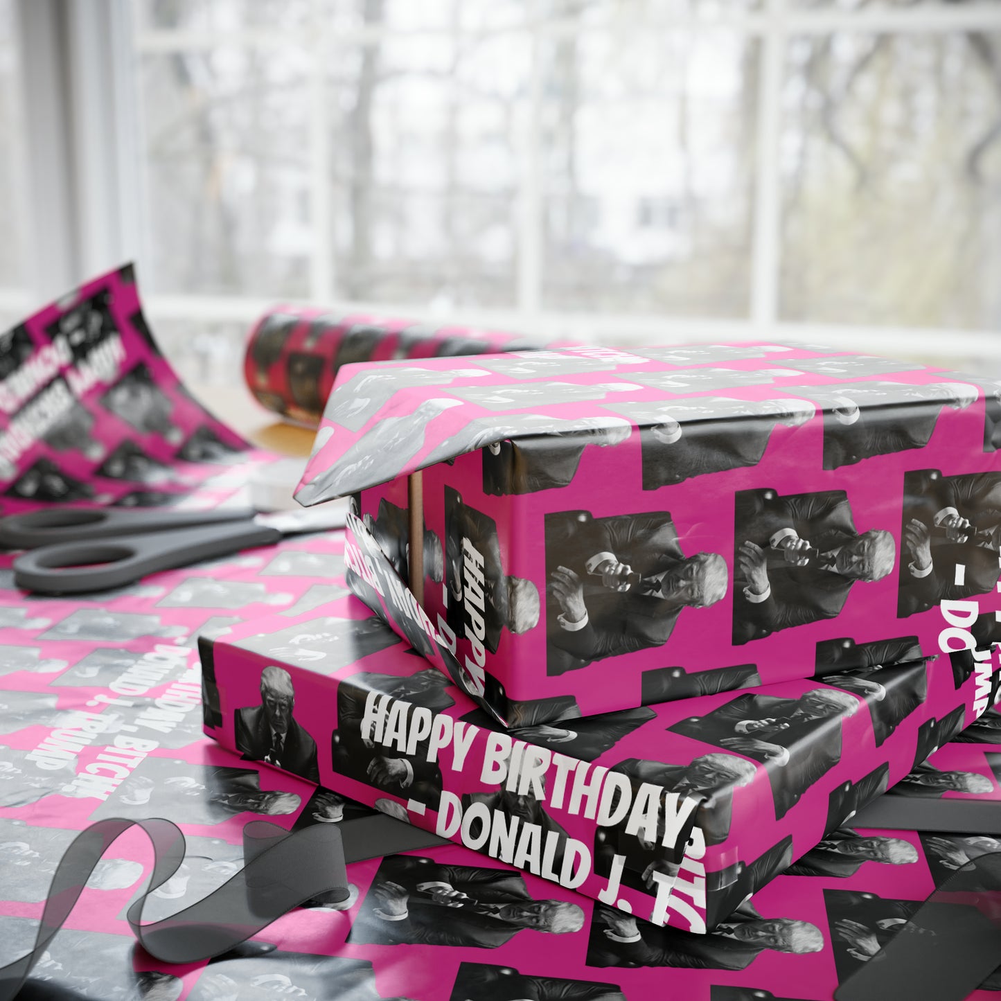 Happy Birthday Bitch! -Donald J. Trump Birthday Gift Wrapping Paper - Pink