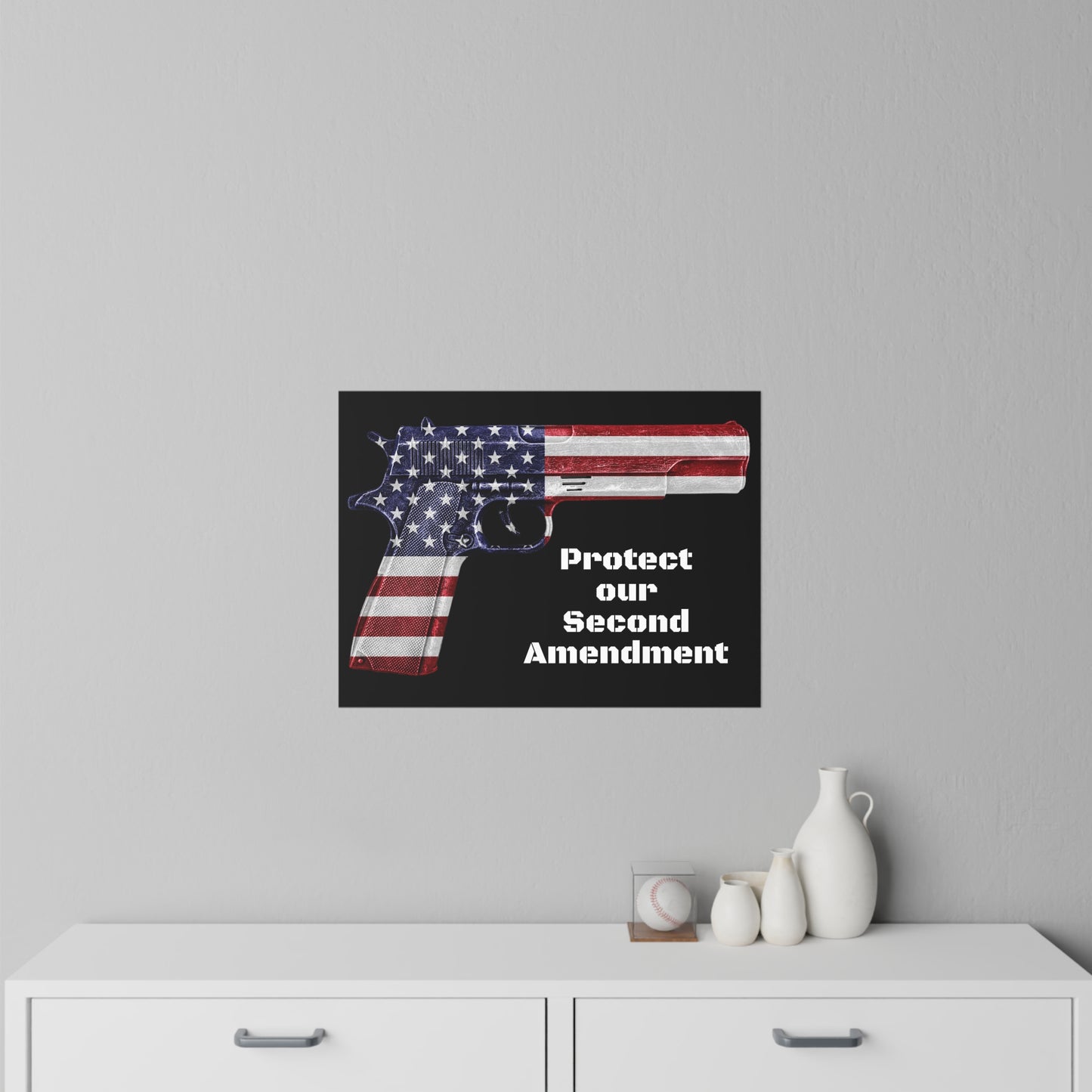 Schützen Sie unsere selbstklebenden Wandaufkleber „American Flag Pistol“, 2A, 3 Größen