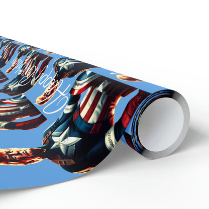 Happy Birthday From Captain Donald J Trump Gift Wrapping Paper (light blue)
