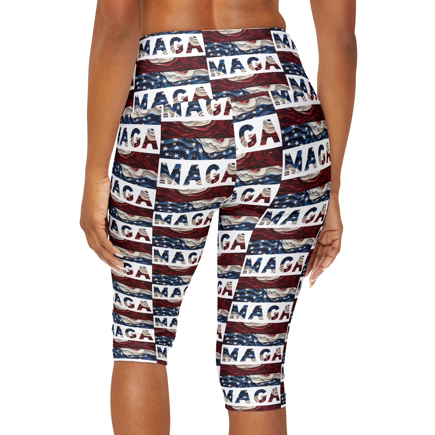 MAGA Trump Red white and blue yoga triangle gusset Women’s Capri Leggings