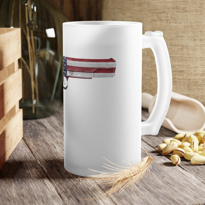 American Flag Pistol 2A Frosted Glass Beer Pint 16oz Mug