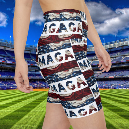 MAGA Trump American Flag Summer Rally BBQ Party Women's Workout Bike Comfy Shorts