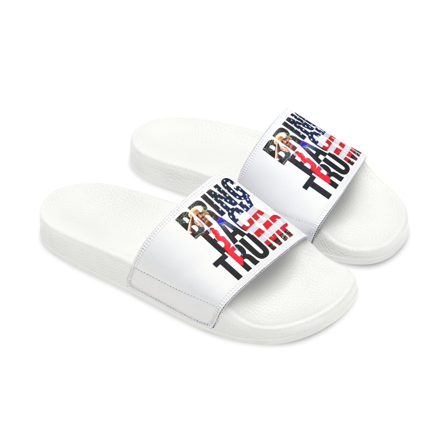 Men's Bring Back Trump White Comfy PU Slide Sandals