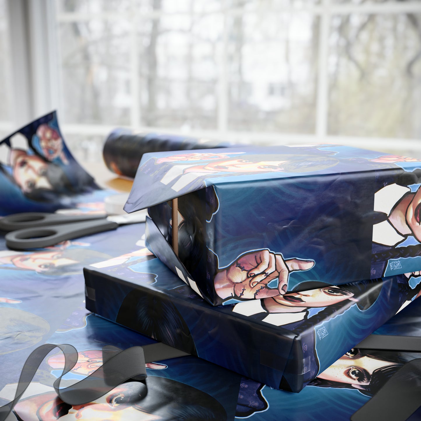 Wednesday Adams Ortega Cartoon holiday present Birthday Gift Wrapping Papers