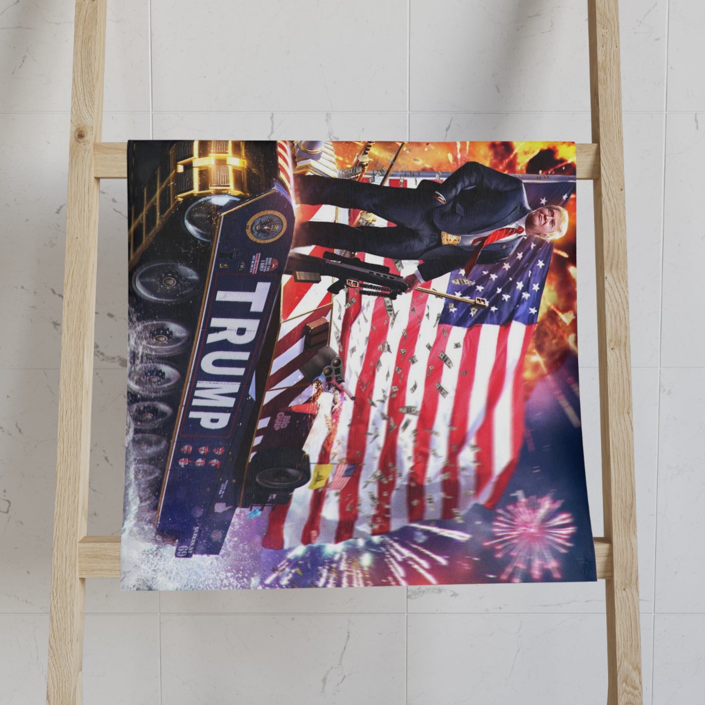 Trump on a tank America High Definition Print Kitchen Bathroom Soft Hand Towel