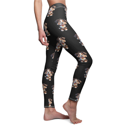 Australian Shepard Cartoon Black Comfort Fit Women's Casual Leggings