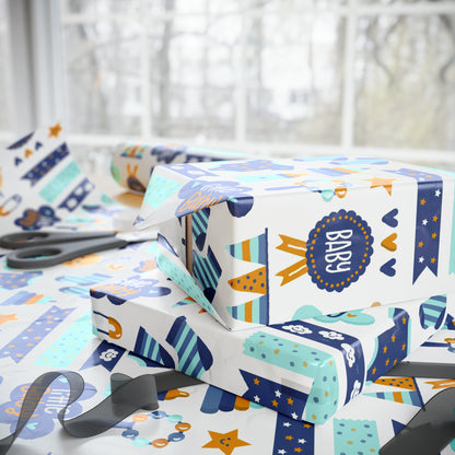 Baby Shower Boy Blue Toys Drawing Cartoon Present Birthday Gift Wrapping Papers