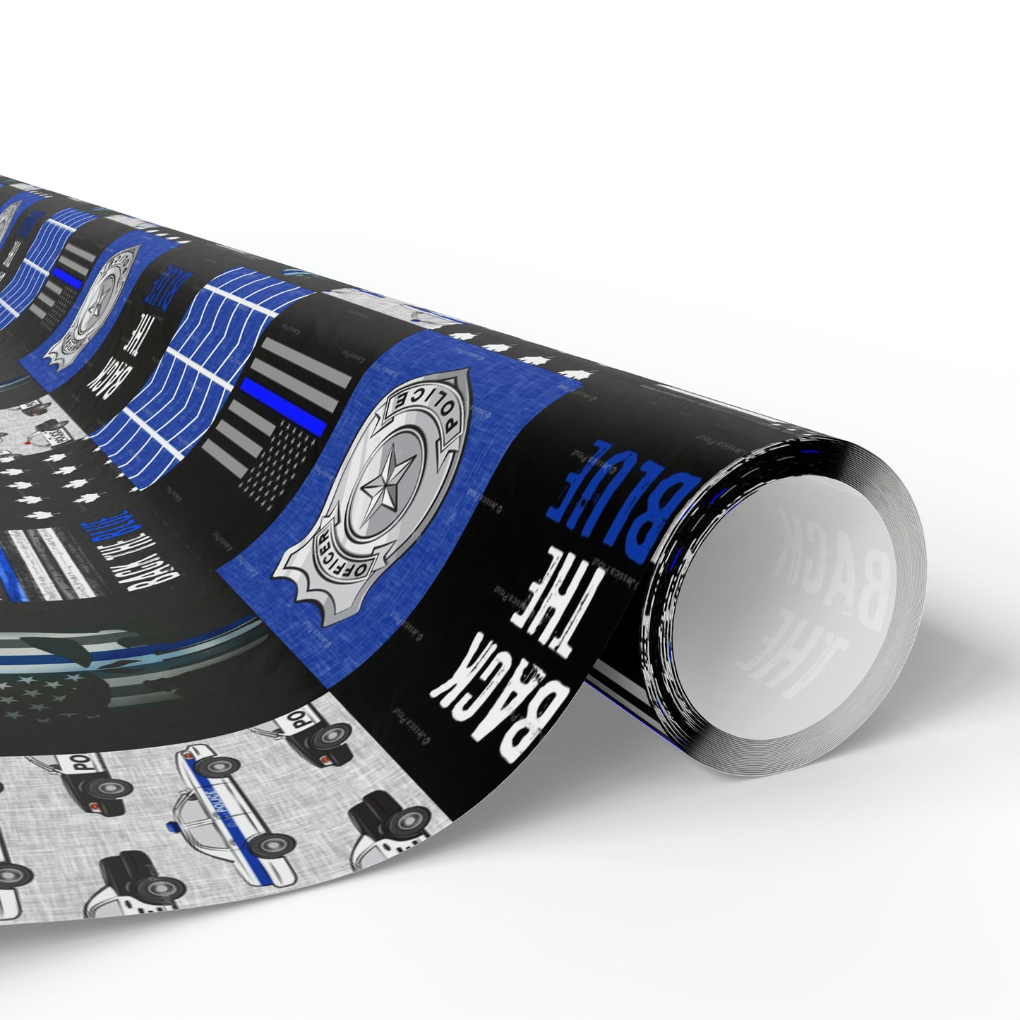 Back the Blue Police Badge Line Pattern Flag Birthday Gift Wrapping Paper