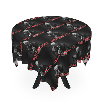 Happy Birthday Trump MAGA Black Celebration Fabric Tablecloth