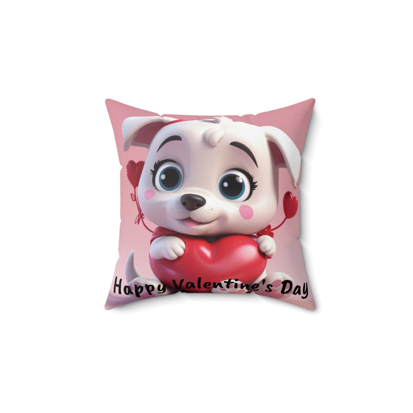 Happy Valentine's Day Puppy Spun Polyester Square Pillow