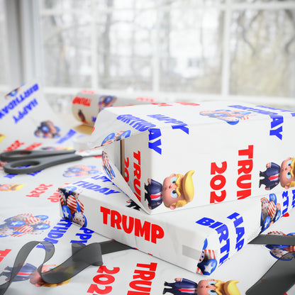 Happy Birthday Trump 2024 white MAGA Birthday Gift Present Wrapping Paper