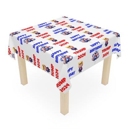 Happy Birthday Trump 2024 White Celebration Fabric Tablecloth