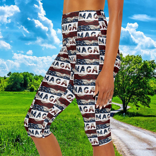 MAGA Trump Red white and blue yoga triangle gusset Women’s Capri Leggings