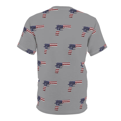Amerikanische Flagge, Rot, Weiß und Blau, Pistolengrau, Unisex, sportliches Cut &amp; Sew Soft-T-Shirt
